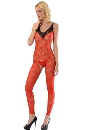 Geyik Giyim Kırmızı Siyah Püskül Detay Vücut Çorabı