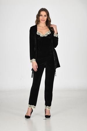 Geyik Giyim Siyah Kadife Sabahlık & Gecelik Takım 3' Lü