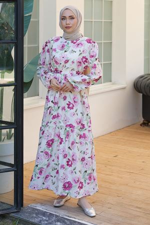 Dokulu Keten Elbise Ekrumor - 10073.1778.