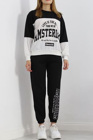 Baskılı Çift Renk Eşofman Takımı Siyah - 20119.1005.