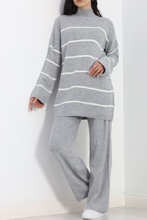 Çizgili Triko İkili Takım Griçizgili - 16648.1612.