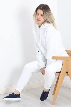 Kapşonlu Crop Eşofman Takımı Ekru - 20965.1878.