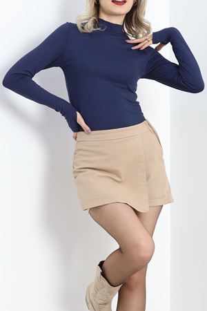 Yarım Balıkçı Uzun Kolu Parmak Geçmeli Bluz Lacivert - 21756.200.