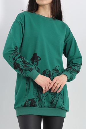 Baskılı İki İplik Tunik Sweat Zümrüt - 40044.555.