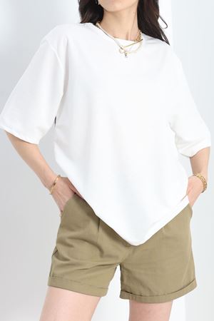 Oversize 2 İplik Tişört Beyaz - 20700.1878.