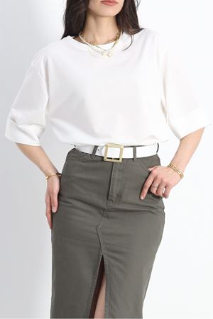 Duble Kol Yırtmaçlı 2 İplik Tişört Ekru - 20701.1878.