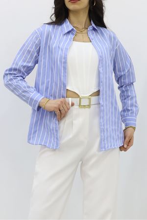 Pamuk Saten Çizgili Gömlek Mavibeyaz - 30135.1874.