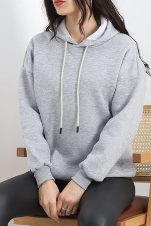 3 İplik Kapşonlu Basic Sweat Gri - 20074.1878.