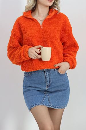 Fermuarlı Stoperli Polar Sweat Oranj - 20377.1872.