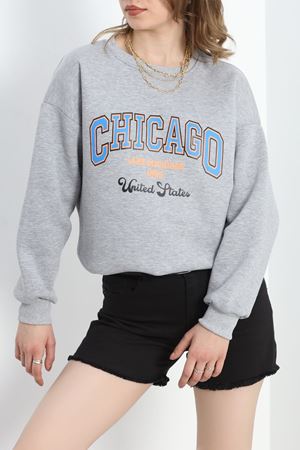 3 İplik Baskılı Unisex Sweat Gri - 30188.1878.