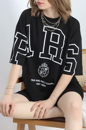 Unisex Oversize 2 İplik Tişört Siyah - 30246.336.