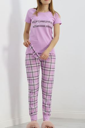 Desenli Pijama Takımı Lila - 18964.1567.