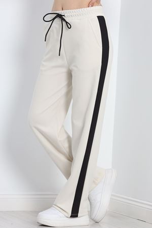 Modal Kumaş Yanı Şeritli Eşofman Altı Krem - 30102.1837.