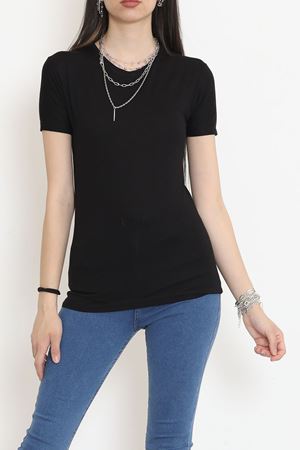 Bisiklet Yaka Kısa Kol Tişört Siyah - 20248.1778.