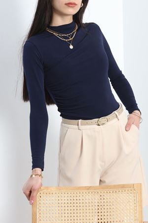 Drape Detaylı Bluz Lacivert - 20552.1595.