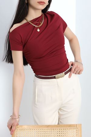 Asimetrik Yaka Body Bordo - 30227.1892.