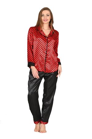 Siyah-Kırmızı Saten Pijama Takımı - 1621