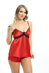 Geyik Giyim Kırmızı Saten Babydoll Şortlu Takım