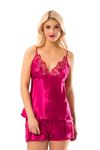 Geyik Giyim Fuşya Saten Babydoll Şortlu Takım